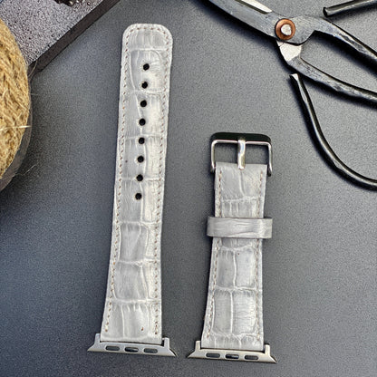 Croco Pattern White Genuine  Leather Apple Watch Band 42mm, 38mm, 40mm, 44mm for Series 1-2-3-4-5-6 and SE