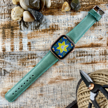 Sea Green Genuine Leather Apple Watch Band 42mm, 38mm, 40mm, 44mm for Series 1-2-3-4-5-6
