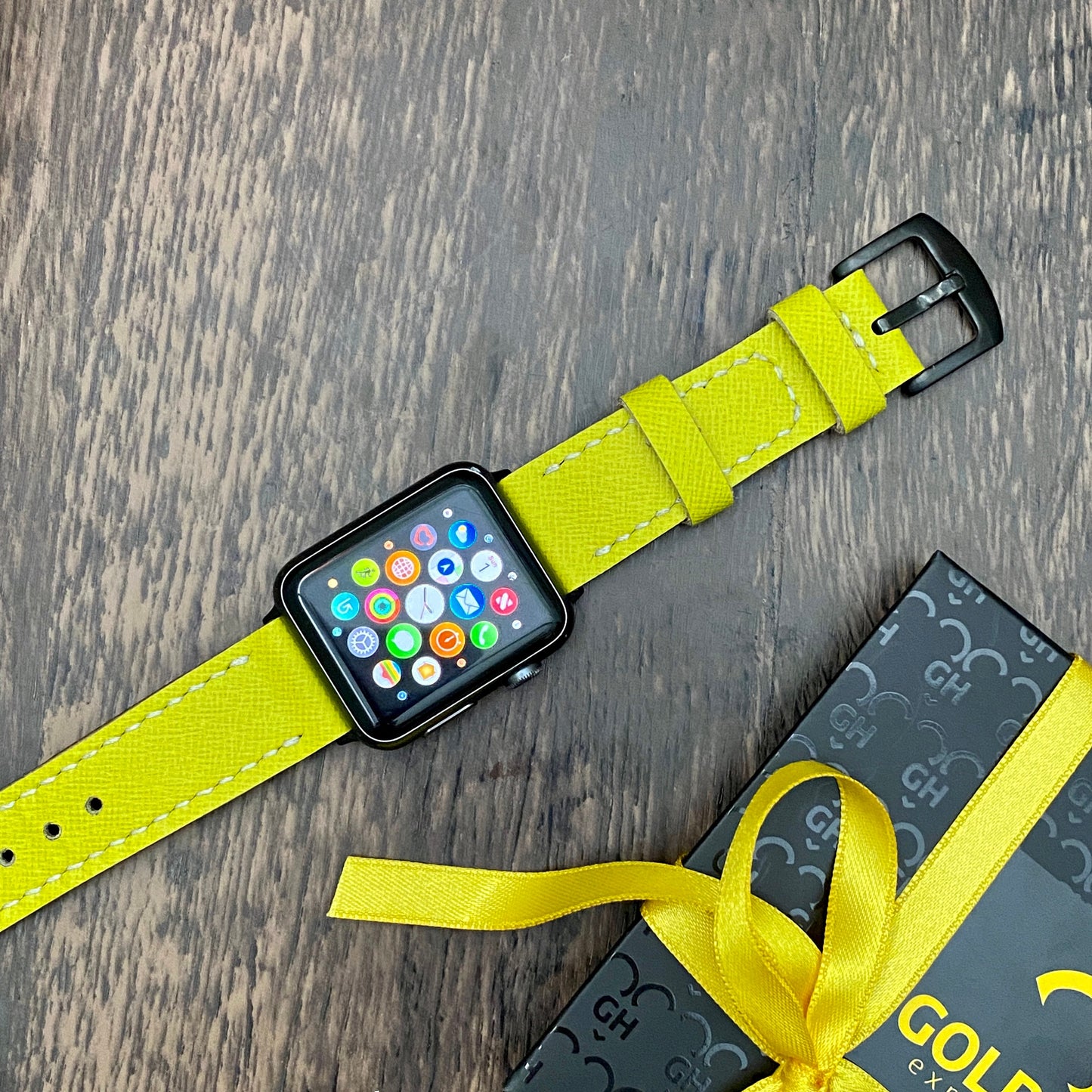 Yellow Apple Watch Leather Band, 100% Hand Cut and Hand Stitched Apple Watch Leather Band 42mm, 38mm, 40mm, 44mm for All Series