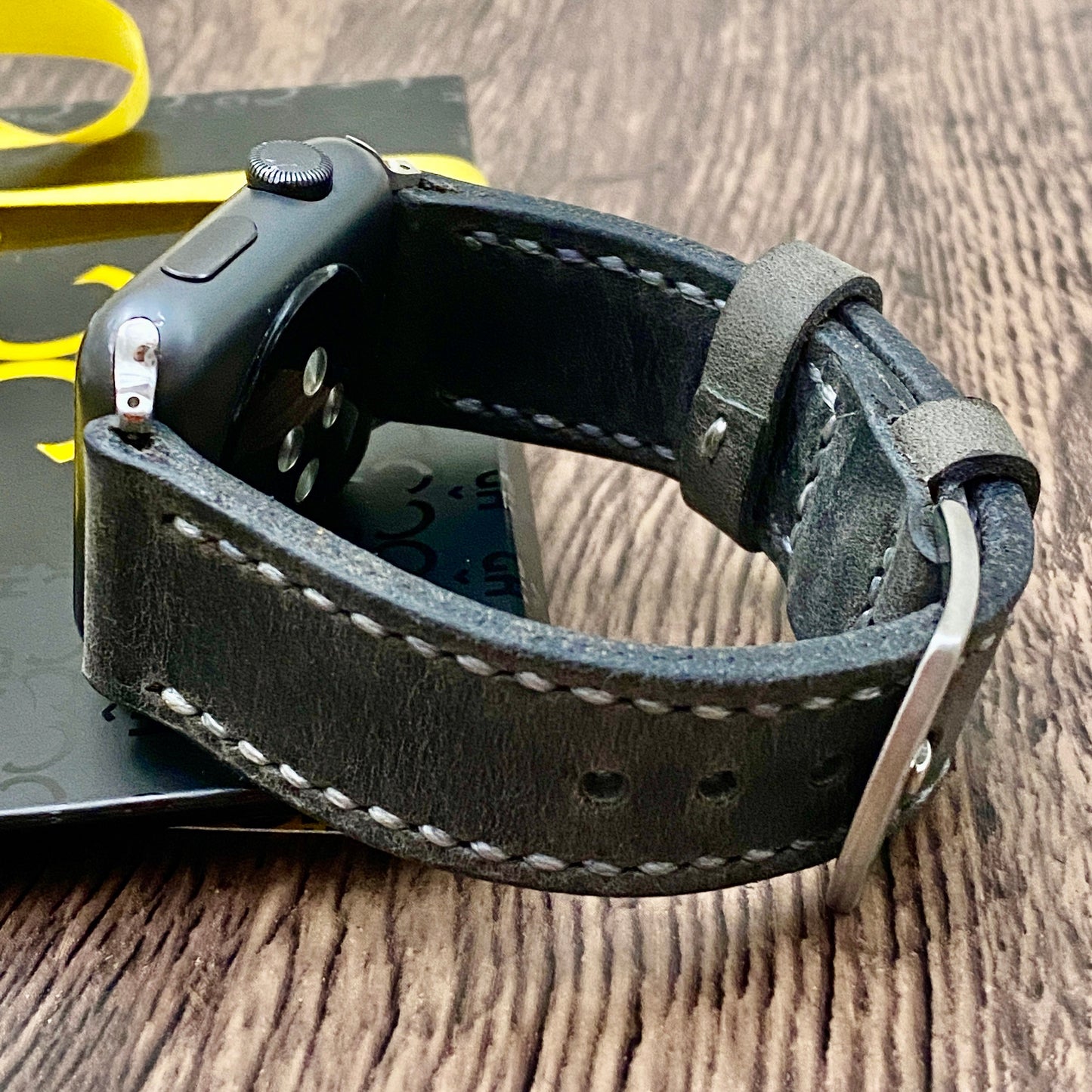 Dark Gray Genuine Leather Apple Watch Band, 100 % Hand Cut and Hand Stitched Apple Band 42mm, 38mm, 40mm, 44mm for Series 1-2-3-4-5-6