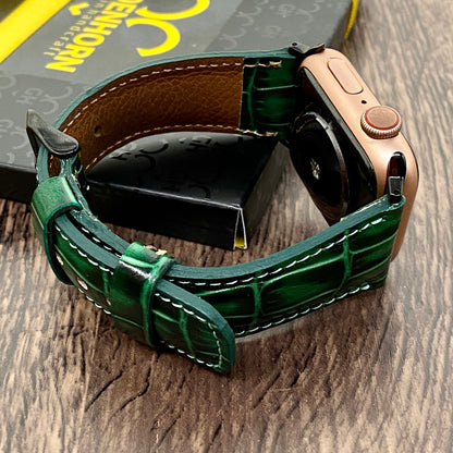 Green Croco Premium Leather Apple Watch Band 38mm, 42mm, 44mm, 40mm for Series 6-5-4-3-2-1, Gift for Him, Gift for Husband, Gift for Friend