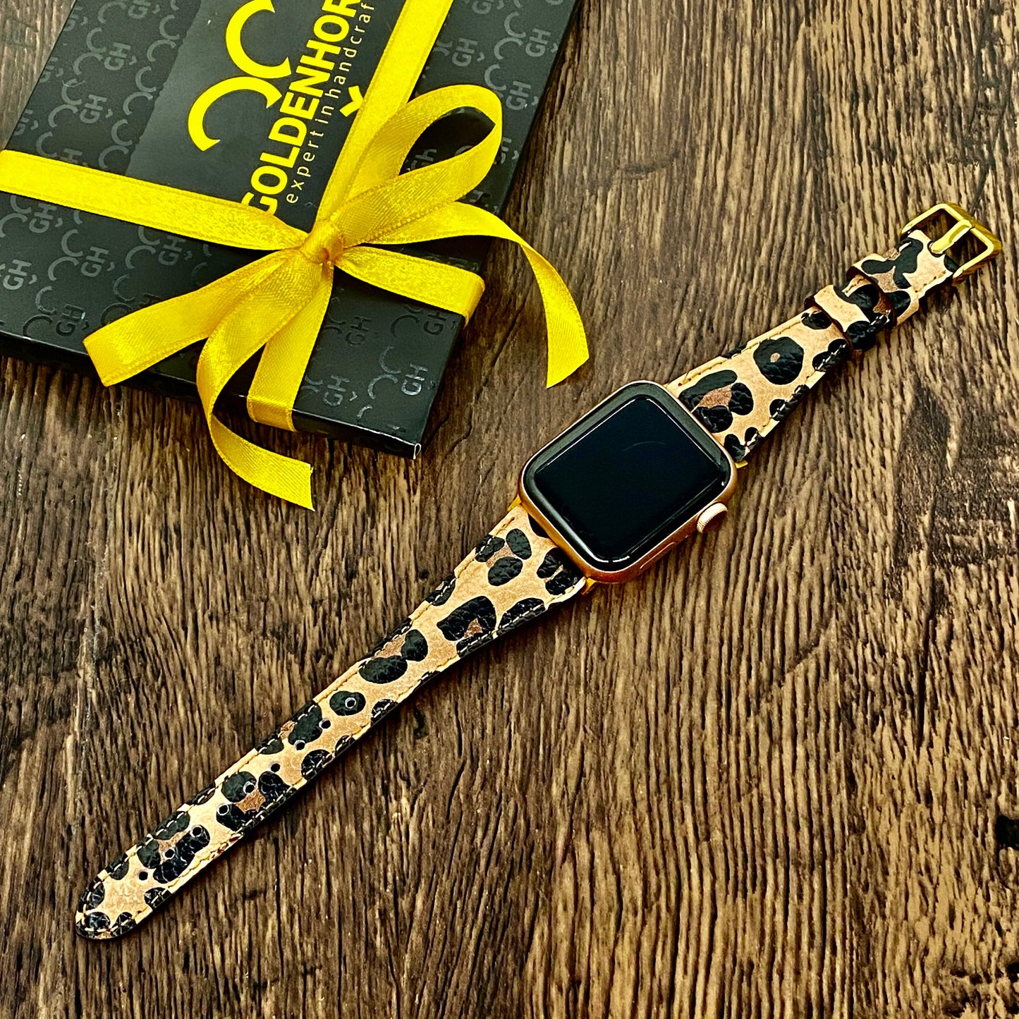 Leopard Pattern Slim Premium Leather Apple Watch Band 38mm, 42mm, 44mm, 40mm for 6-5-4-3-2 Gift for Him, Gift for Husband, Gift for Friend