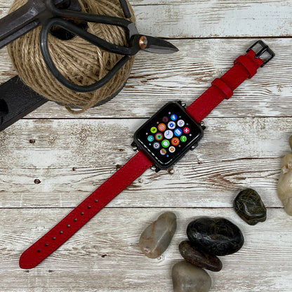 Red Apple Watch Band 38mm 40mm 42mm 44mm, Slim Leather Apple Watch for Women, iWatch Band, Gift for Girlfriend