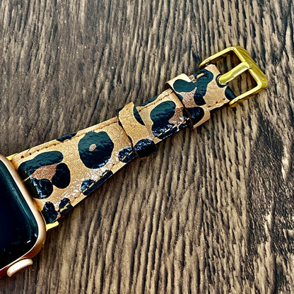 Leopard Pattern Slim Premium Leather Apple Watch Band 38mm, 42mm, 44mm, 40mm for 6-5-4-3-2 Gift for Him, Gift for Husband, Gift for Friend