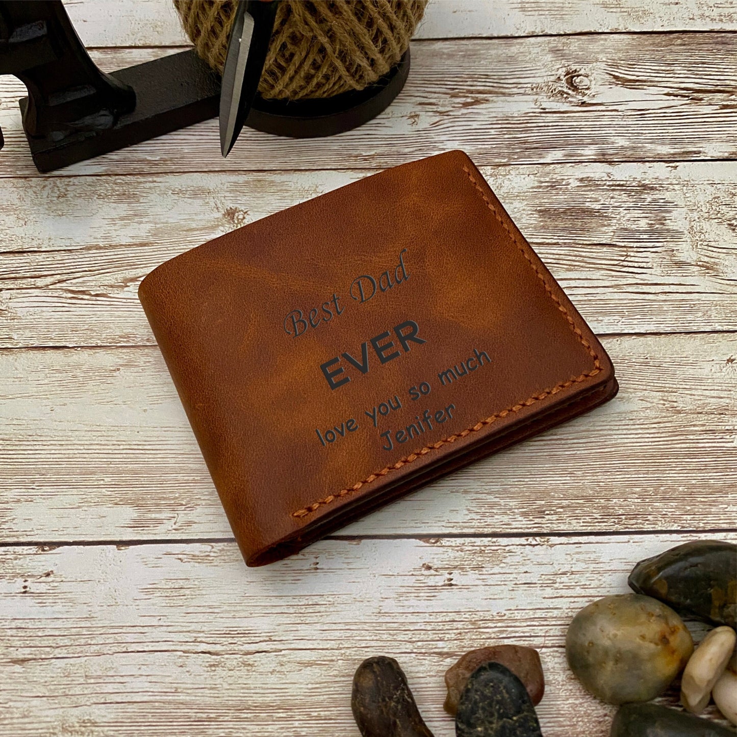 Leather Wallet Personalized for Him, Personalized Gift for Godfather, Customized Handmade Wallet, Father Day Gift