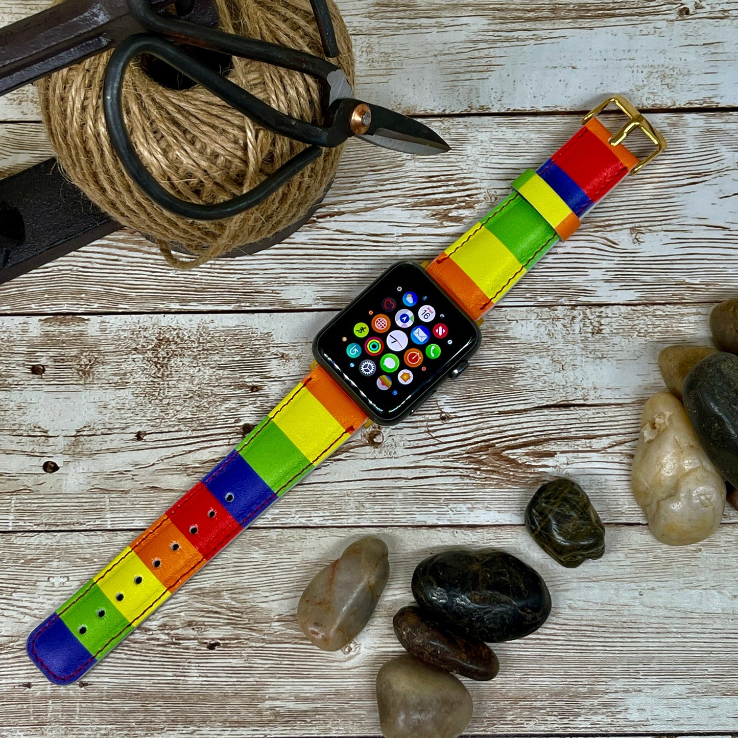 Pride Apple Watch Band, Rainbow Apple Watch Leather Band, Genuine Leather Brown Apple Watch Band 42mm, 38mm, 40mm, 44mm, Series 3 4 5 6,