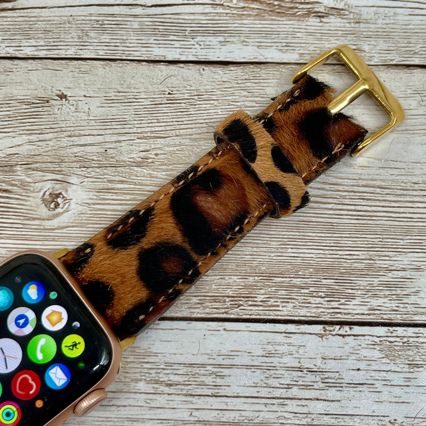 Leopard Apple Watch Band 42mm, 38mm, 40mm, 44mm for Series 1-2-3-4-5-6, Full Grain Leather Leopard Pattern Apple Watch Band