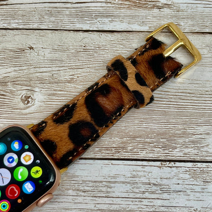 Leopard Apple Watch Band 42mm, 38mm, 40mm, 44mm for Series 1-2-3-4-5-6, Full Grain Leather Leopard Pattern Apple Watch Band