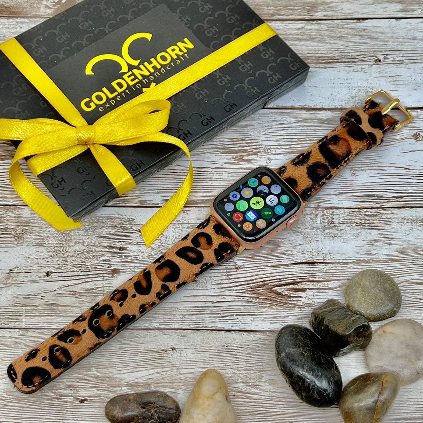 Leopard Apple Watch Band 42mm, 38mm, 40mm, 44mm for Series 1-2-3-4-5-6, Full Grain Leather Leopard Pattern Apple Watch Band