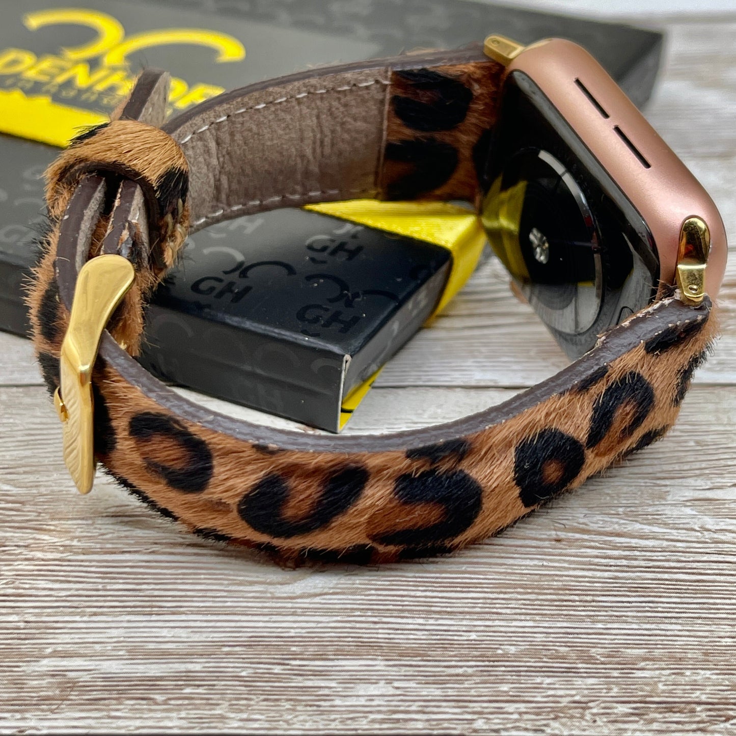 Leopard Apple Watch Band 42mm, 38mm, 40mm, 44mm for Series 1-2-3-4-5-6, Full Grain Leather Leopard Pattern Apple Watch Band