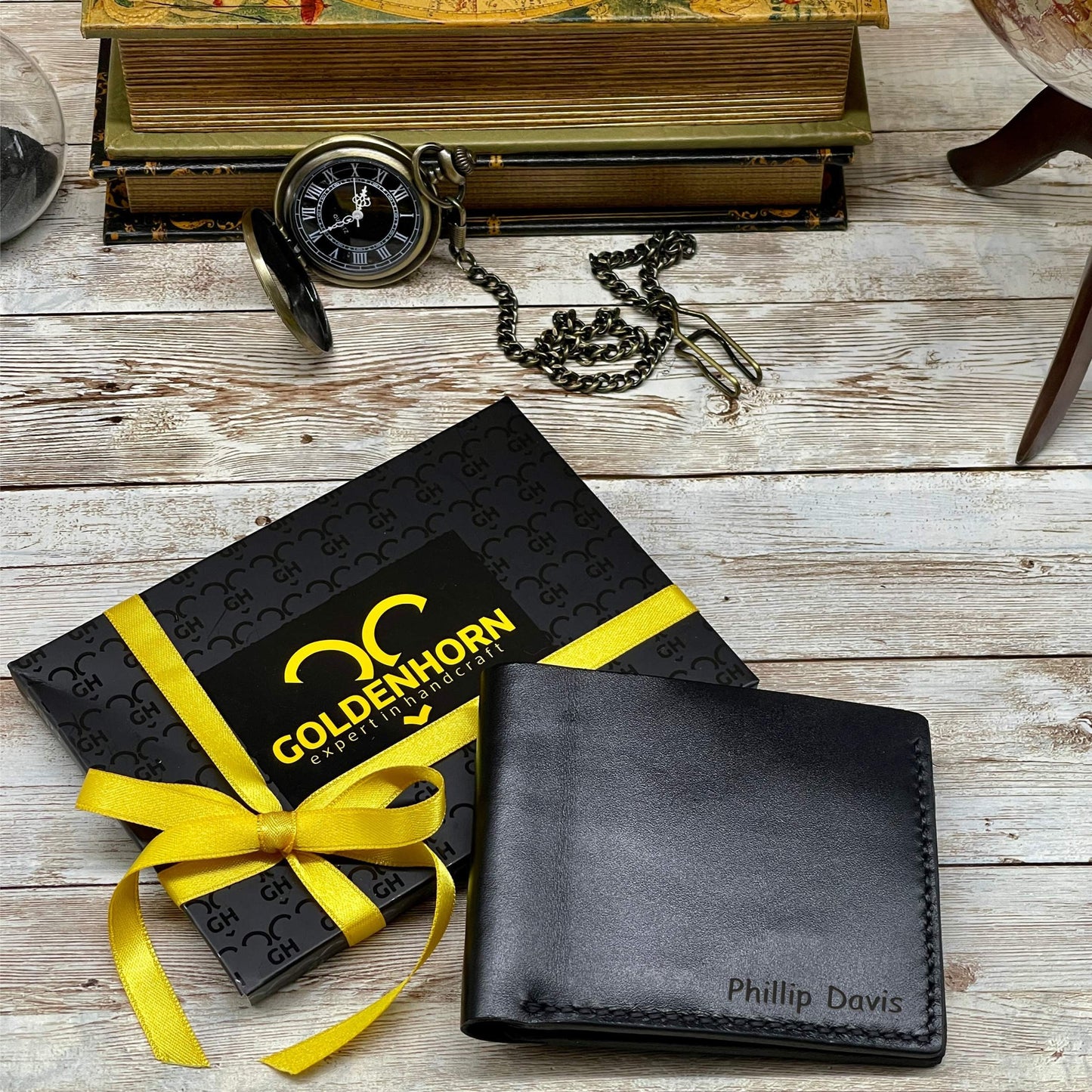 Black Leather Wallet Personalized for Him, Engraved Wallet for Anniversary Gift, Boy Friend Gift Custom Wallet
