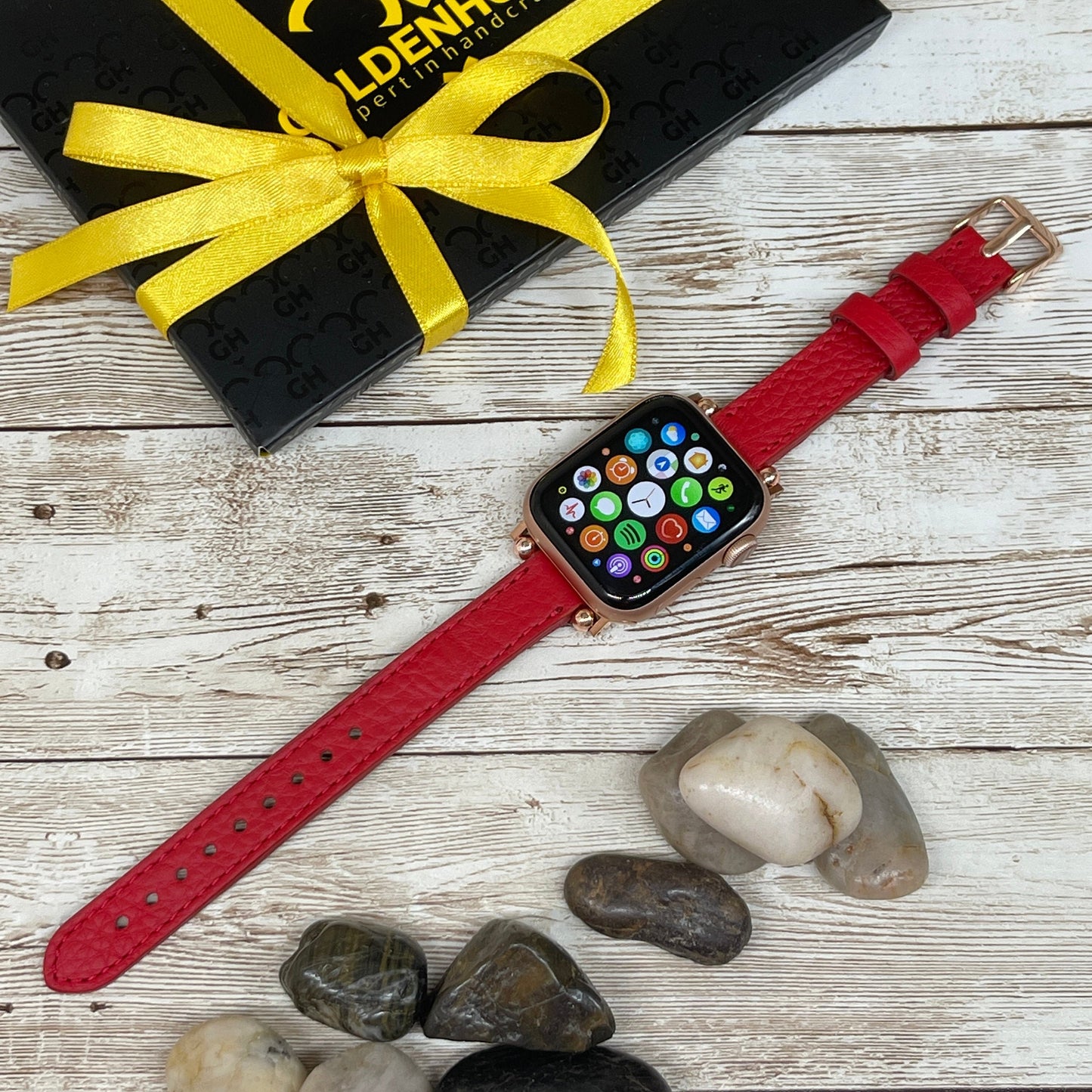 Red Apple Watch Band 38mm 40mm 42mm 44mm, Slim Leather Apple Watch for Women, iWatch Band, Gift for Girlfriend