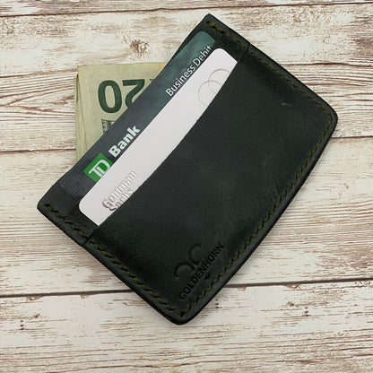 Personalized leather card holder, Green Leather credit card wallet for men and women, Minimalist credit card holder