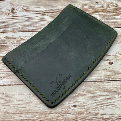 Personalized leather card holder, Green Leather credit card wallet for men and women, Minimalist credit card holder