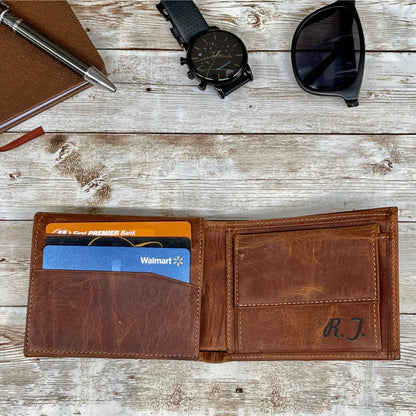 Personalized Leather Wallet | Customized Leather Wallet | Engrave Leather Wallet | Fathers Day Gift | Anniversary Gift | Birthday Gift