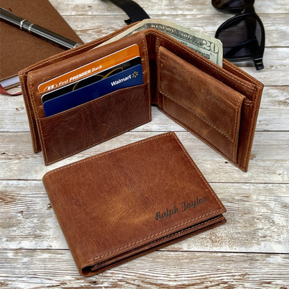 Personalized Leather Wallet | Customized Leather Wallet | Engrave Leather Wallet | Fathers Day Gift | Anniversary Gift | Birthday Gift
