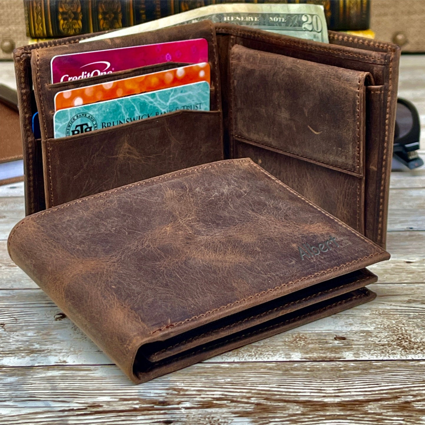 Custom Leather Wallet l Brown Leather Wallet l Anniversary Gift for Him Personalized Mens Leather Wallet l Groomsmen Wallet Gift for Him