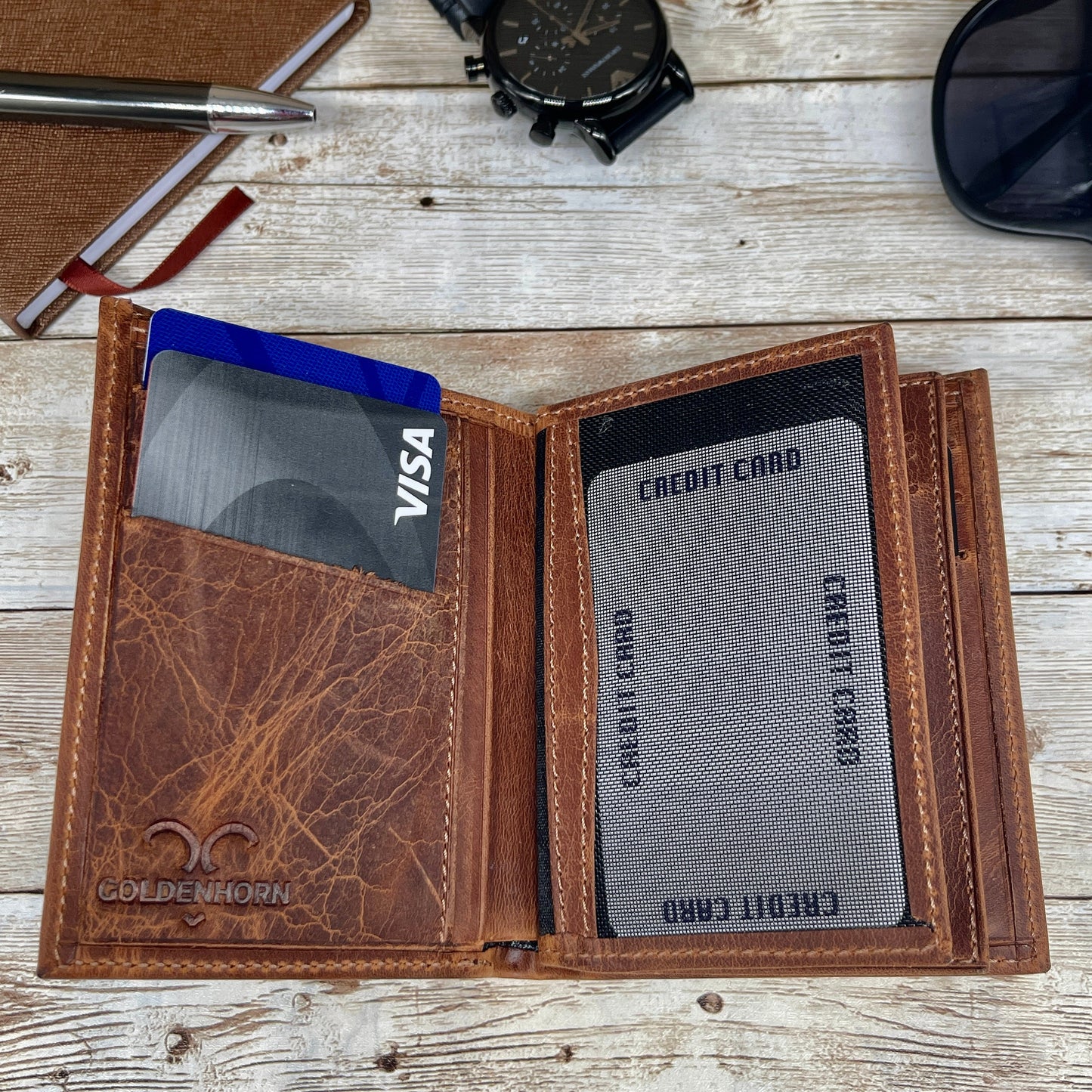 Personalized Leather Wallet Made From Full-Grain Leather with 14 Credit Card Spots 2 Id Spots and 2 Cash and Receipt Slots in Three Colors