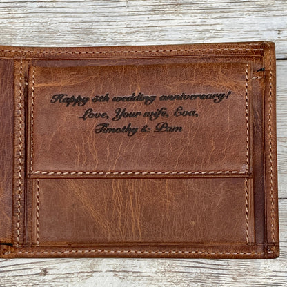 Leather Wallet Handwrite engraving available for all message, text, initials, handwriting, monograms and logos in gift package