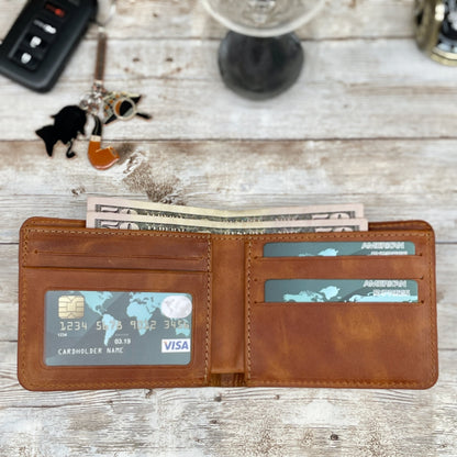 Mens Wallet Leather, Personalized Leather Wallet for Men, Mens Gift Personalized Wallet Handmade, Brown Bifold Wallet Slim, Logo Available