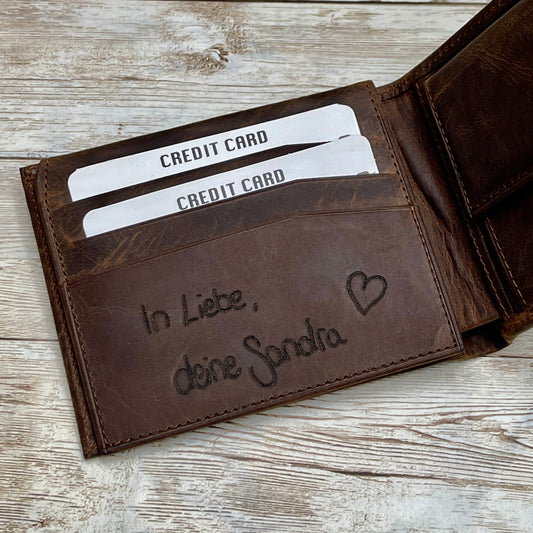 Handwriting Wallet | Leather Wallet For Men | Personalized Wallet Gifts | Handwriting Gift For Him | Engraved Wallet | Fathersday Gift