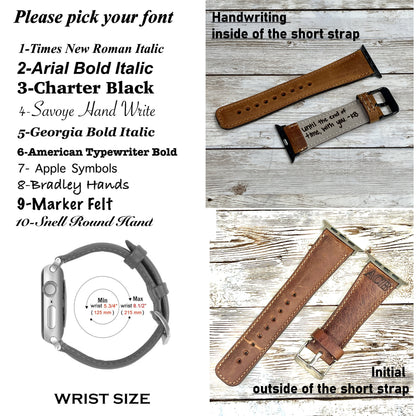 Navy Blue Slim Apple Watch Band, Brown Leather Apple Watch band, 42mm, 38mm, 40mm, 44mm for series 1-2-3-4-5-6-7&SE Free Laser Engraving,