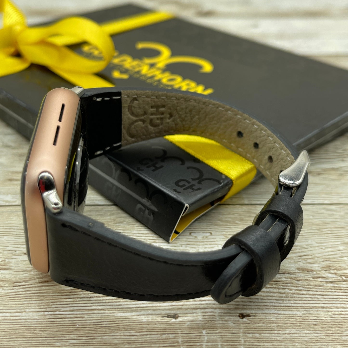 Genuine Black Leather Slim Apple Watch band, 42mm, 38mm, 40mm, 44mm for series 1-2-3-4-5-6-7&SE Free Laser Engraving, Black Slim Watch Band