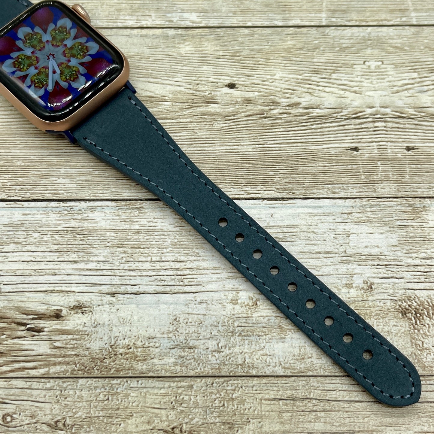 Navy Blue Slim Apple Watch Band, Brown Leather Apple Watch band, 42mm, 38mm, 40mm, 44mm for series 1-2-3-4-5-6-7&SE Free Laser Engraving,